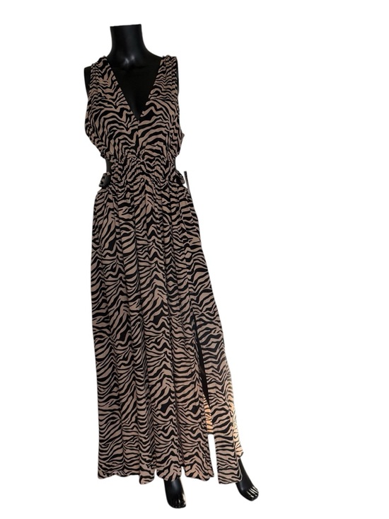 Faded Rose Dresses & Skirts - Sleeveless Zebra-Print Maxi Dress in Beige and Black
